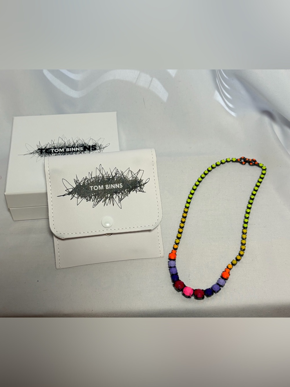 TOM BINNS Multicolor Crystal Necklace with Pouch & Box